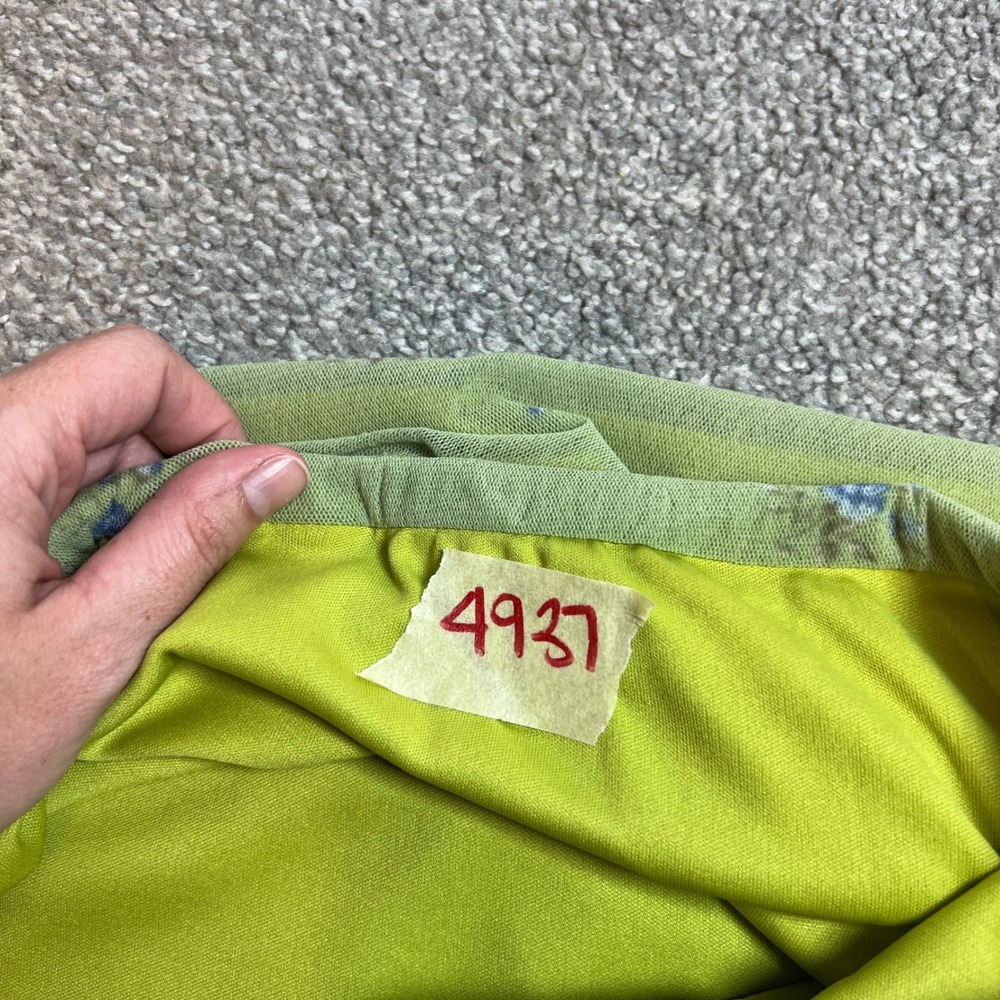 vintage y2k Floral Mesh Maxi Skirt Womens L Lime Green Lettuce Edge Cottagecore - Picture 8 of 11